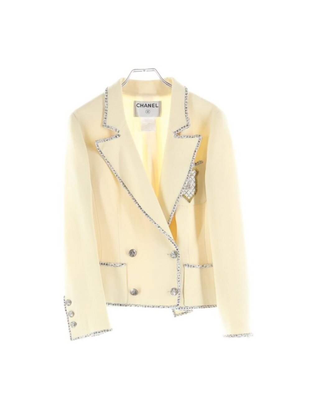 Chanel 05C CC Logo Emblem Embroidery Tweed Double Breasted Tailored Jacket